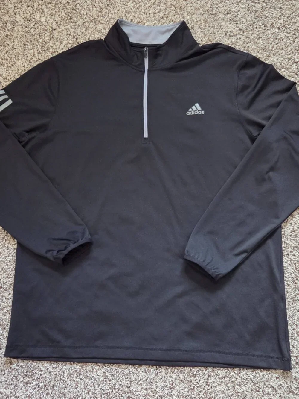 Adidas Golf 3-Stripe 1/4-Zip Performance Pullover Mens XL Black Gray Stretch